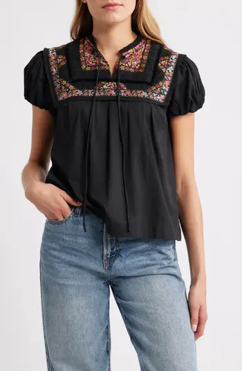 LOVE THE LABEL Molly Embroidered Puff Sleeve Top | Nordstrom | Nordstrom