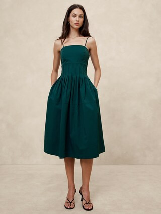Pleated Taffeta Midi Dress | Banana Republic Factory