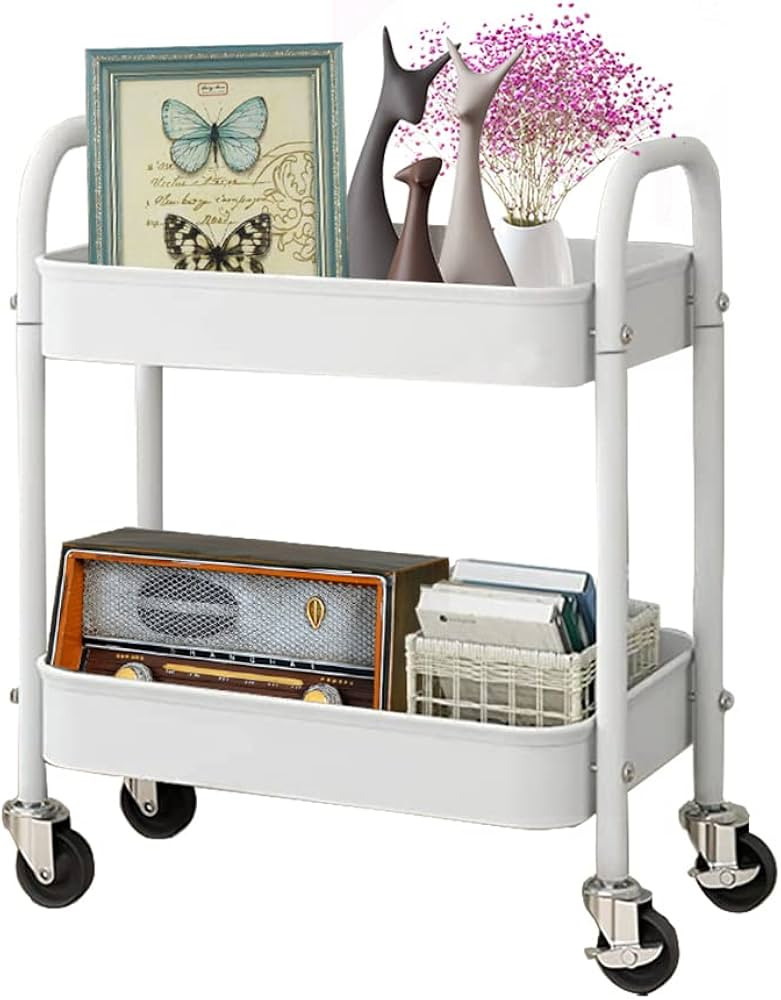 Melody House 2 Tier All-Metal Rolling Cart,Rolling Storage Cart with Handle and Locking Wheels Ki... | Amazon (US)