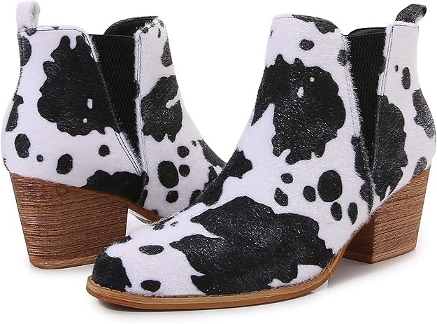 mm Women's Polyurethane Leather Wooden Heel Low Chelsea Ankle Boots | Amazon (US)