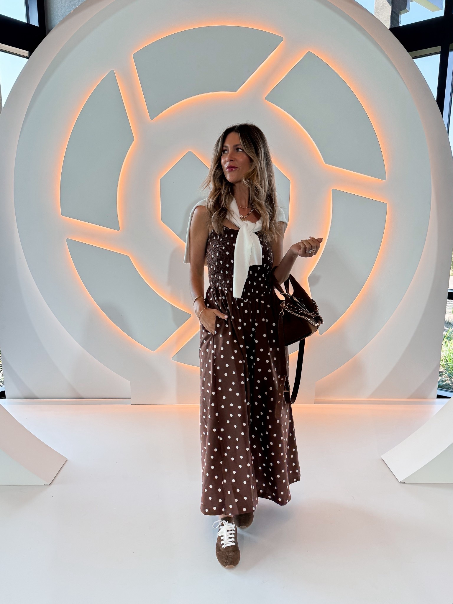 Wore this during the day! Love this polka dot dress from Abercrombie. Wearing size small 
Brown suede Prada sneakers
Coach suede bag + bag charms

#LTKCon #LTKStyleTip #LTKPetite