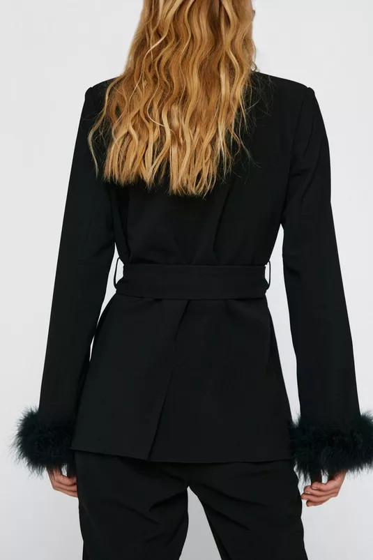 Belted Blazer With Feather Cuffs | Nasty Gal (US)