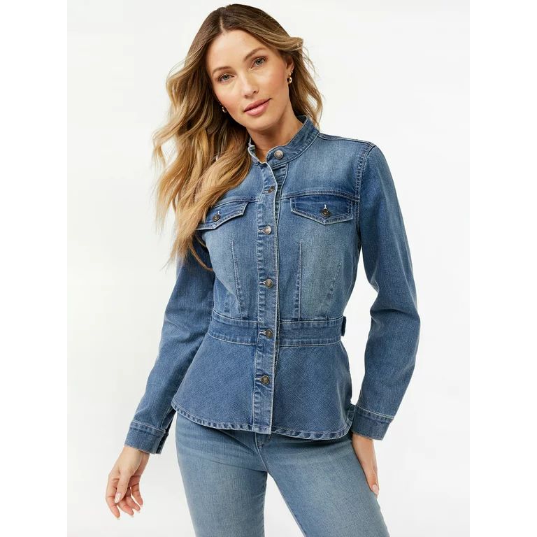 Sofia Jeans by Sofia Vergara Women's Fitted Jean Jacket with Peplum Hem | Walmart (US)