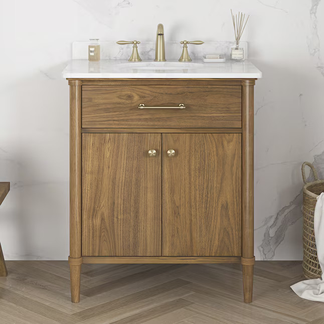 allen + roth Rian 30-in Walnut Undermount Single Sink Bathroom Vanity with White Engineered Stone... | Lowe's