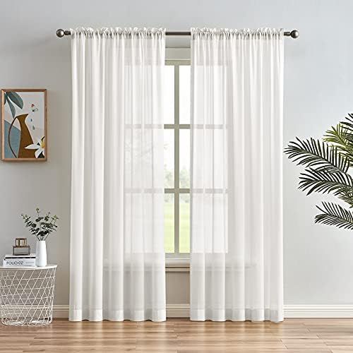 Melodieux Chiffon White Sheer Curtains 84 Inches Long for Living Room, Home Office Soft Silky Bac... | Amazon (US)