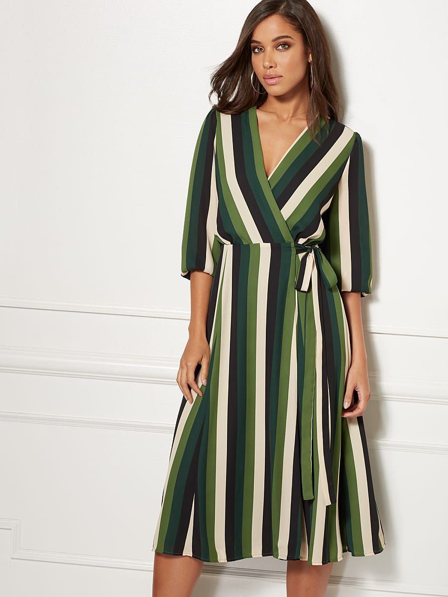 NY & Co Women's Petite Brenda Wrap Dress - Eva Mendes Collection Regiment Green Size Medium Polyester | New York & Company