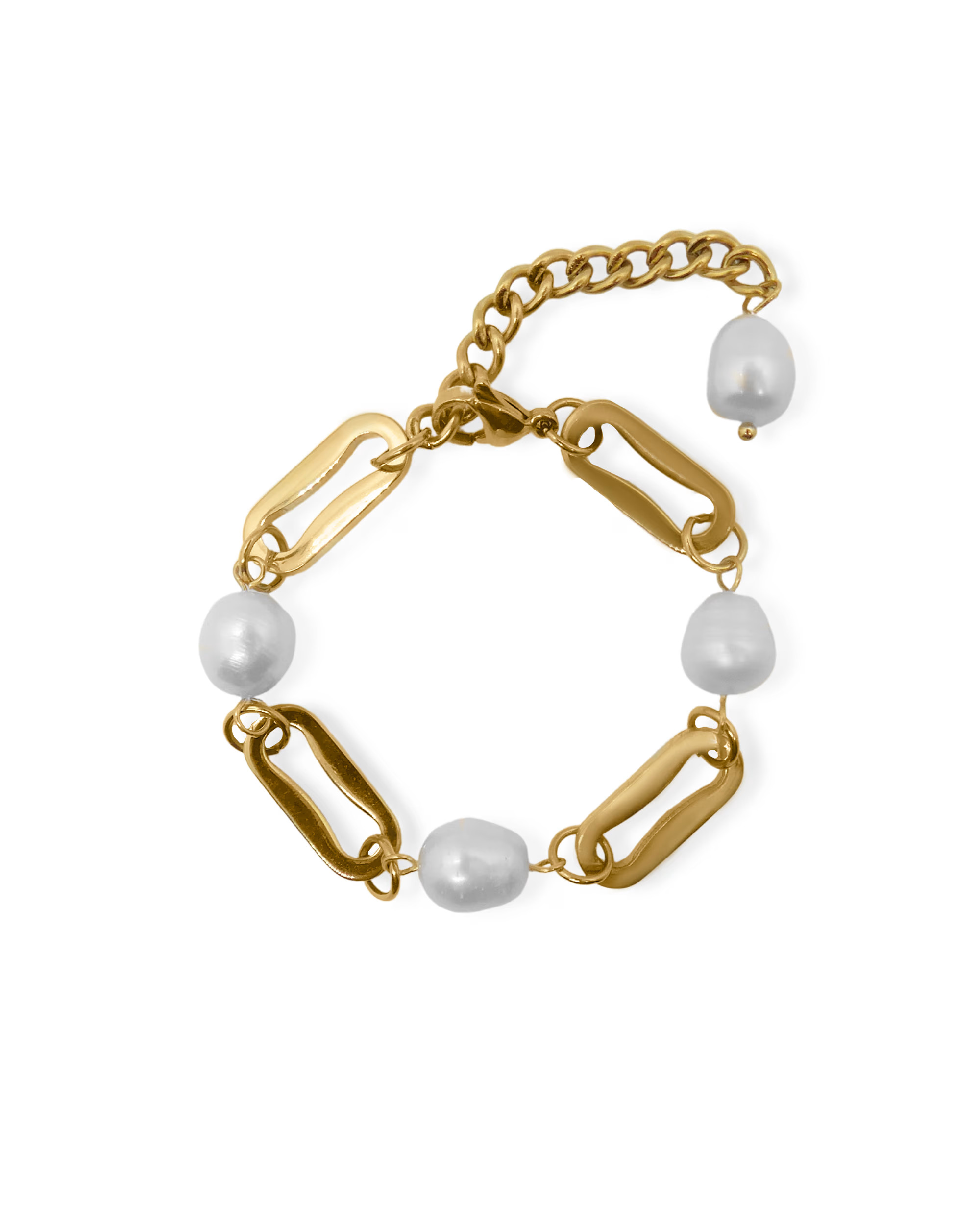 Harriet Freshwater Baroque Pearl Rectangular Link Chain Bracelet | Wolf & Badger