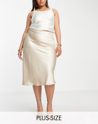 Flounce London Plus bias cut midi skirt in mink satin (part of a set) | ASOS (Global)