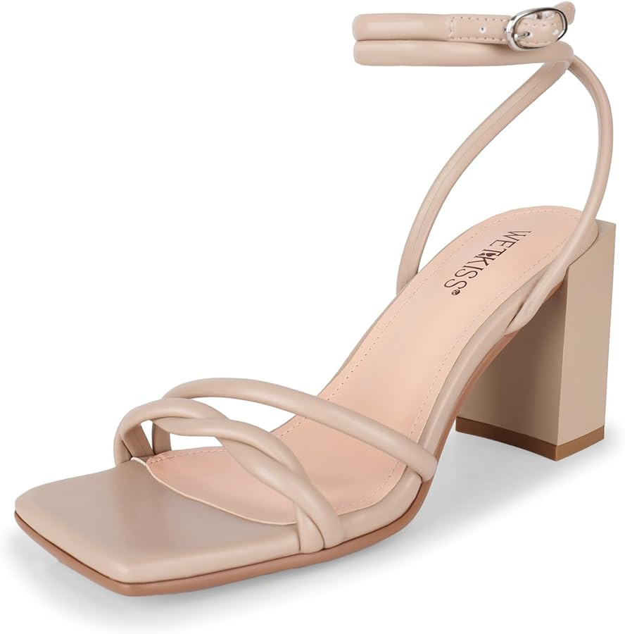 wetkiss Chunky Heels For Women Strappy Heels For Women 3.35" Heels Height With Adjustable Ankle S... | Amazon (US)