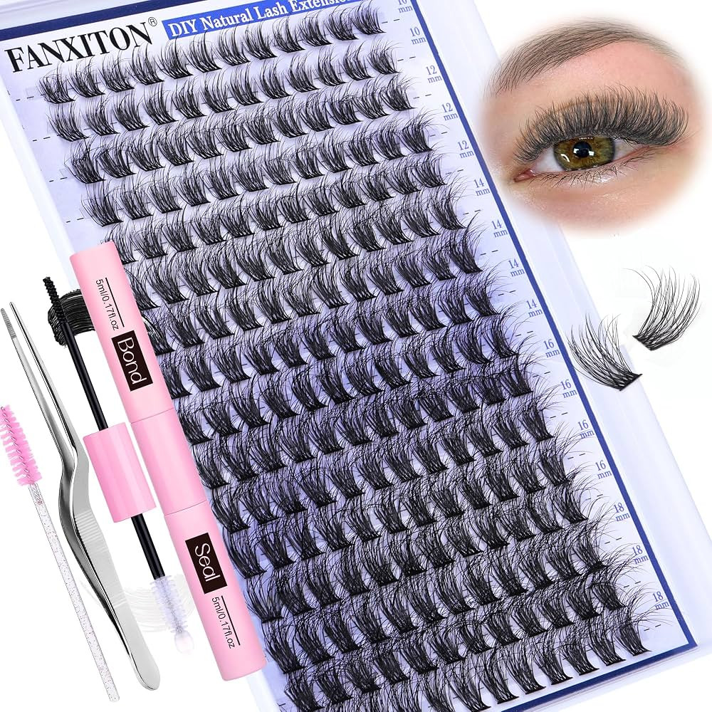 FANXITON Natural Lash Extension Kit D Lash Clusters 288 pcs 10-18 mm Mix DIY Eyelash Extension Ki... | Amazon (US)