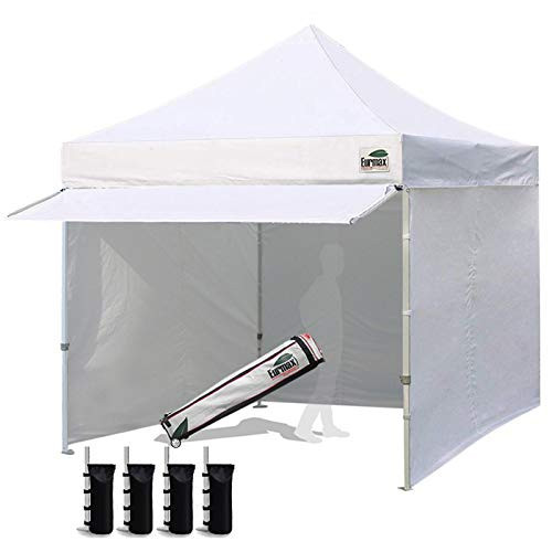 Eurmax USA 10 x 10 Pop up Canopy Commercial Tent Outdoor Party Canopies with 4 Removable Zippered Sidewalls and Roller Bag Bonus 4 Canopy Sand Bags & 24 Squre Ft Extended Awning(White) | Amazon (US)