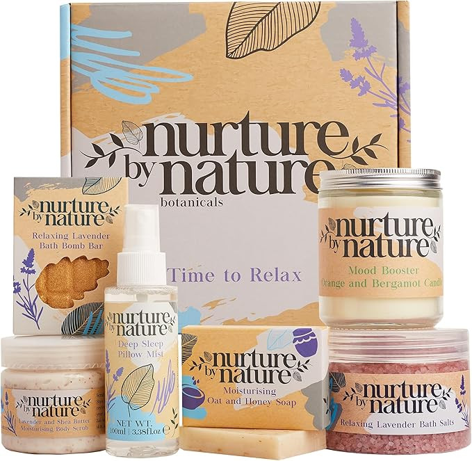 Nurture by Nature Relax & Calm Pamper Gifts for Women – 6 Piece Spa Gift Set with Lavender Pill... | Amazon (UK)