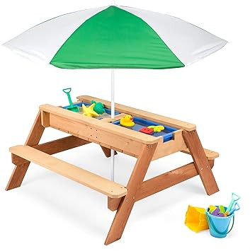 Best Choice Products Kids 3-in-1 Sand & Water Activity Table, Wood Outdoor Convertible Picnic Tab... | Amazon (US)