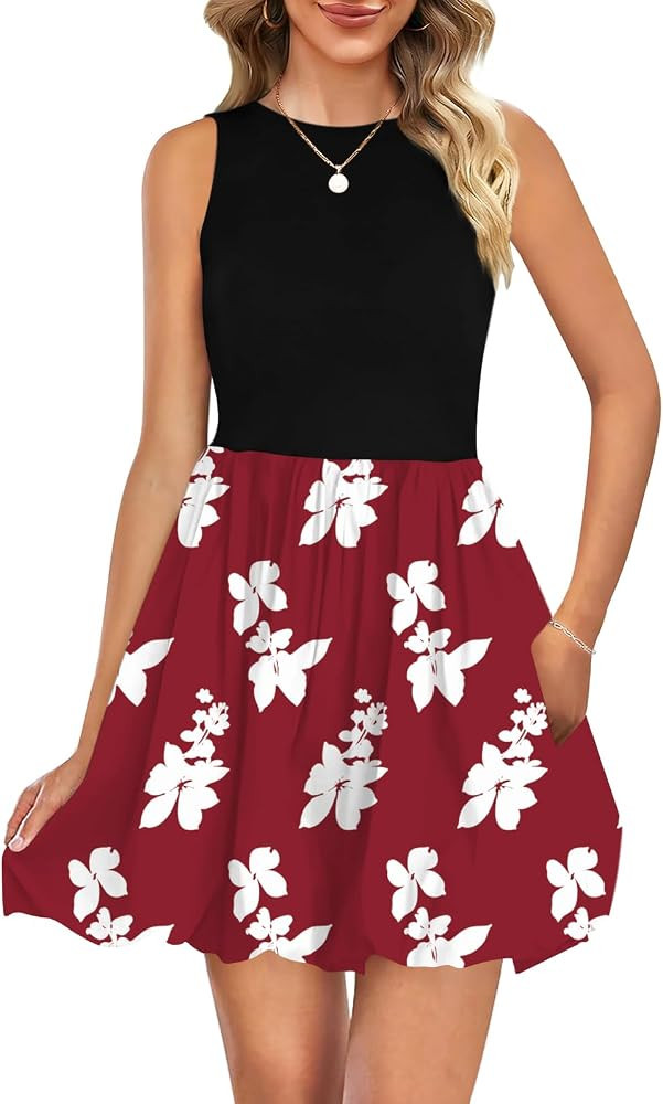 Naggoo Womens Summer Dresses 2026 Sleeveless Mini Short Tank Dress Beach Vacation Crewneck Bubble... | Amazon (US)