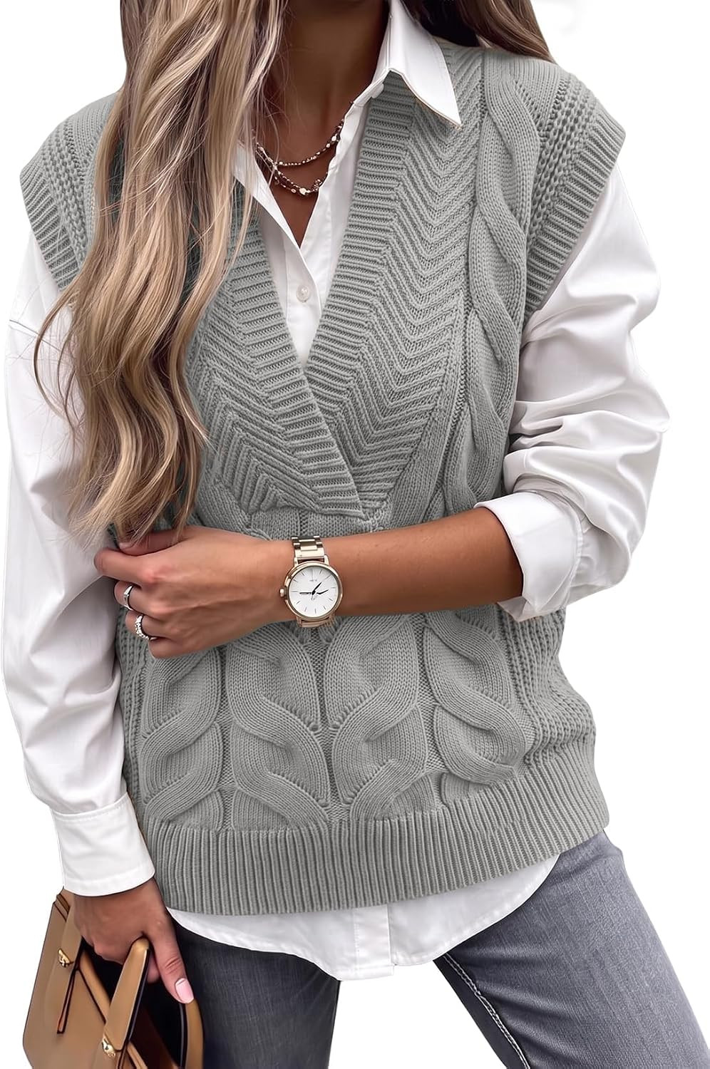 Dokotoo Sweater Vest Women V Neck Sleeveless Oversized Lightweight Tops | Amazon (US)