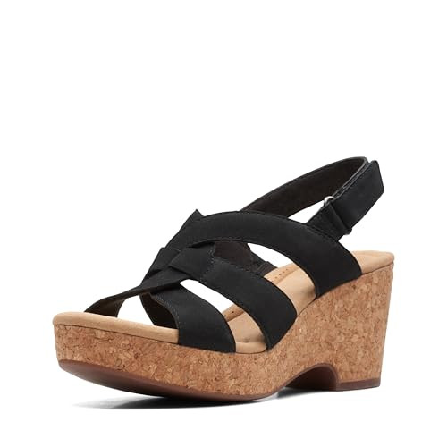 Clarks Collection Women's Giselle Beach Wedge Sandal, Black Nubuck, 9 Medium US | Amazon (US)