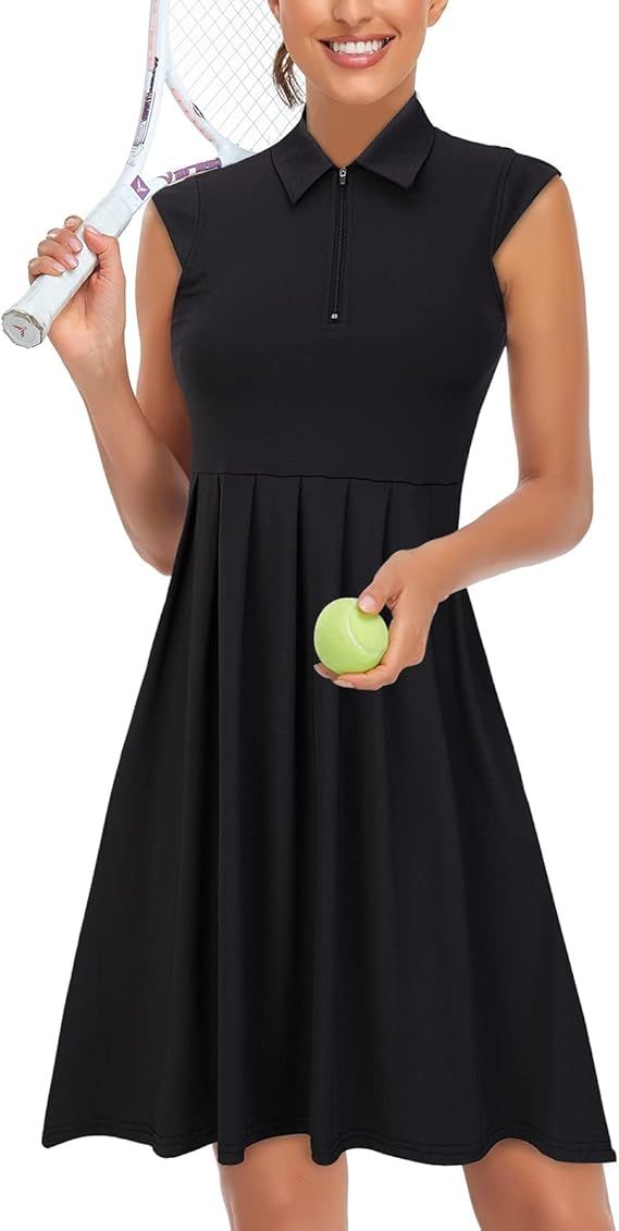 LURANEE Women's Golf Tennis Dresses Sleeveless Exercise Zipper Polo Sport Pleated Flowy Dress | Amazon (US)