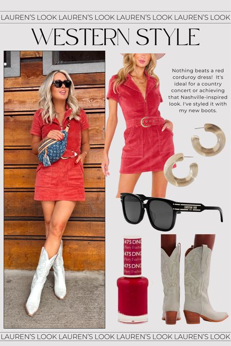 Lauren’s look! Nashville day 1 outfit! Got this corduroy dress from AMAZON! Wearing a small. Boots, TTS. 

Country concert outfit. Nashville outfit. Cowboy boots. Dress. 

#LTKFindsUnder100 #LTKSeasonal #LTKStyleTip