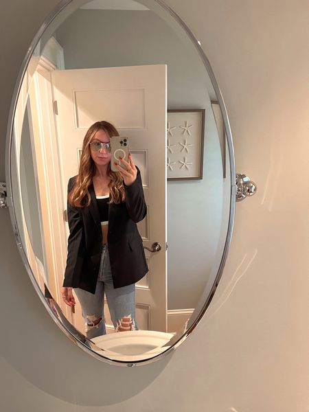 Blazer outfit 🖤

Fall outfit, fall outfit idea, denim jeans, boots, booties, fall essentials, fall wishlist, fall decor, home decor, fall outfits, abercrombie, a&f, abercrombie & fitch, jacket, fall sweater, pants, trousers, work wear, #ltksale, #ltkseasonal, jeans, abercrombie jeans, sweaters, fall dresses, trouser outfits, amazon outfit idea, amazon fashion, amazon style, travel outfits, sweater vest, cropped sweater, stripe sweater, varley dupe, mango, heels, revolve, 