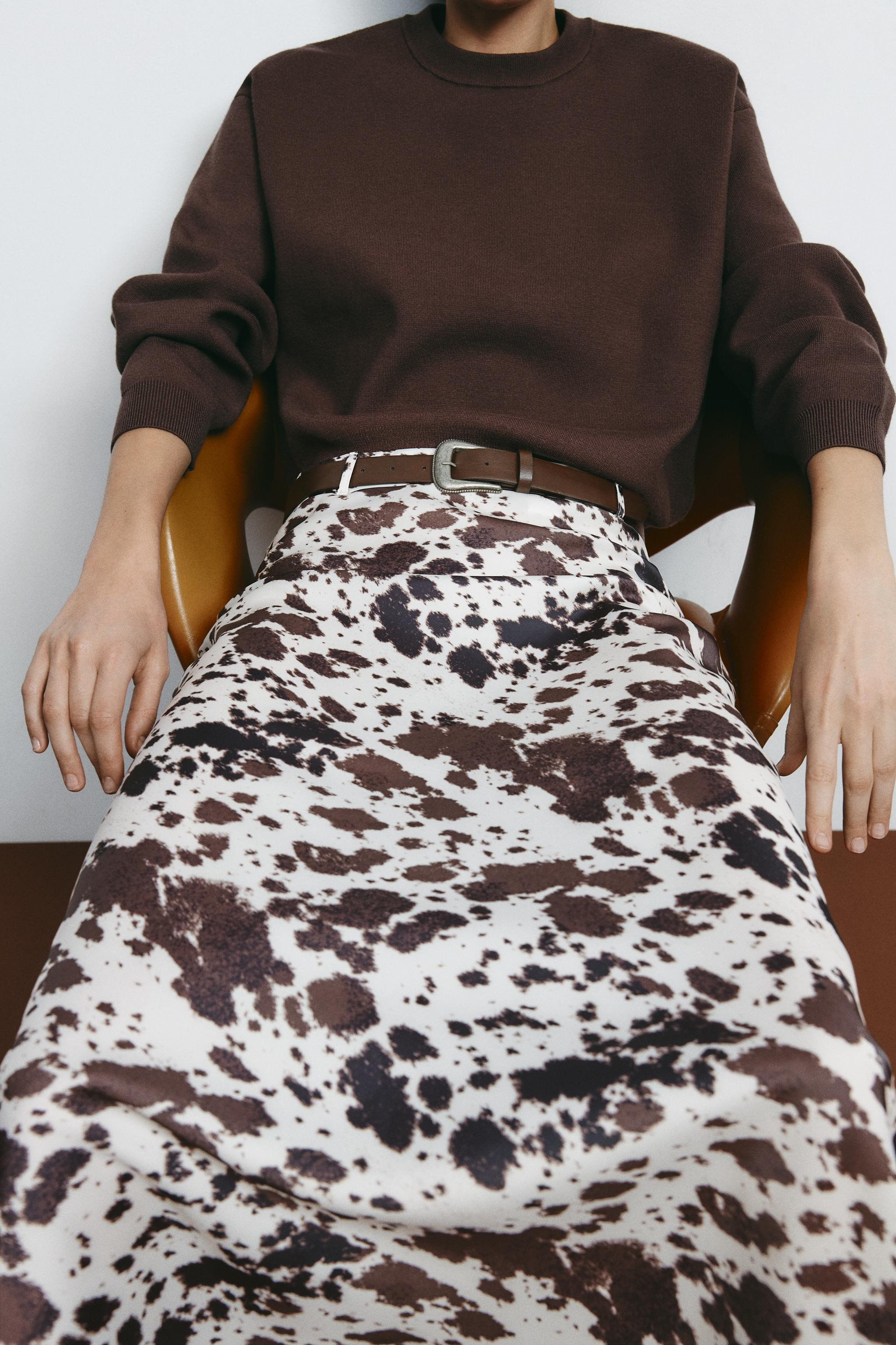 SATIN PRINT SKIRT WITH BELT | Zara UK