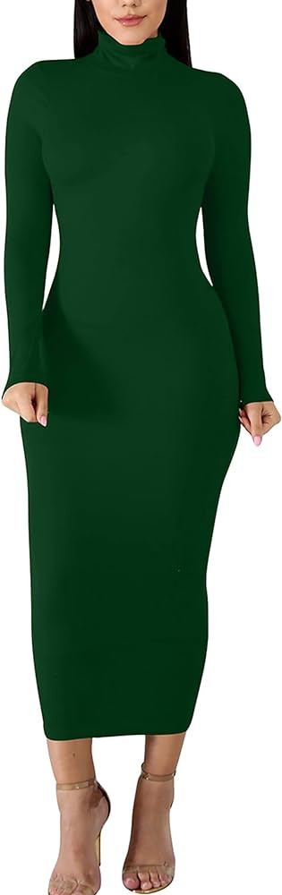 BORIFLORS Women's Sexy Basic Long Sleeve Turtleneck Bodycon Party Long Pencil Dress | Amazon (US)