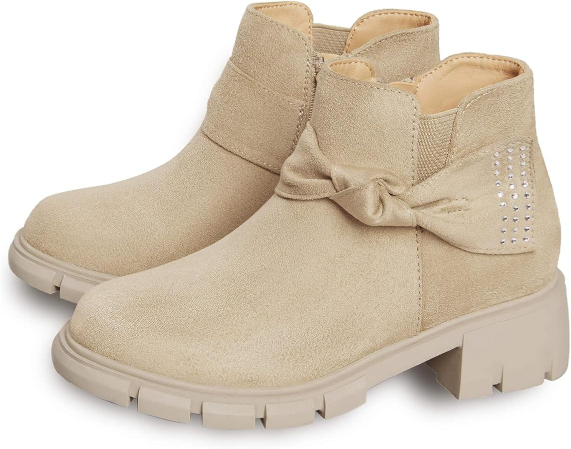 Coutgo Girls Ankle Boots Low Block Heel Glitter Bowknot Zipper Chelsea Booties Little Kid Big Kid... | Amazon (US)