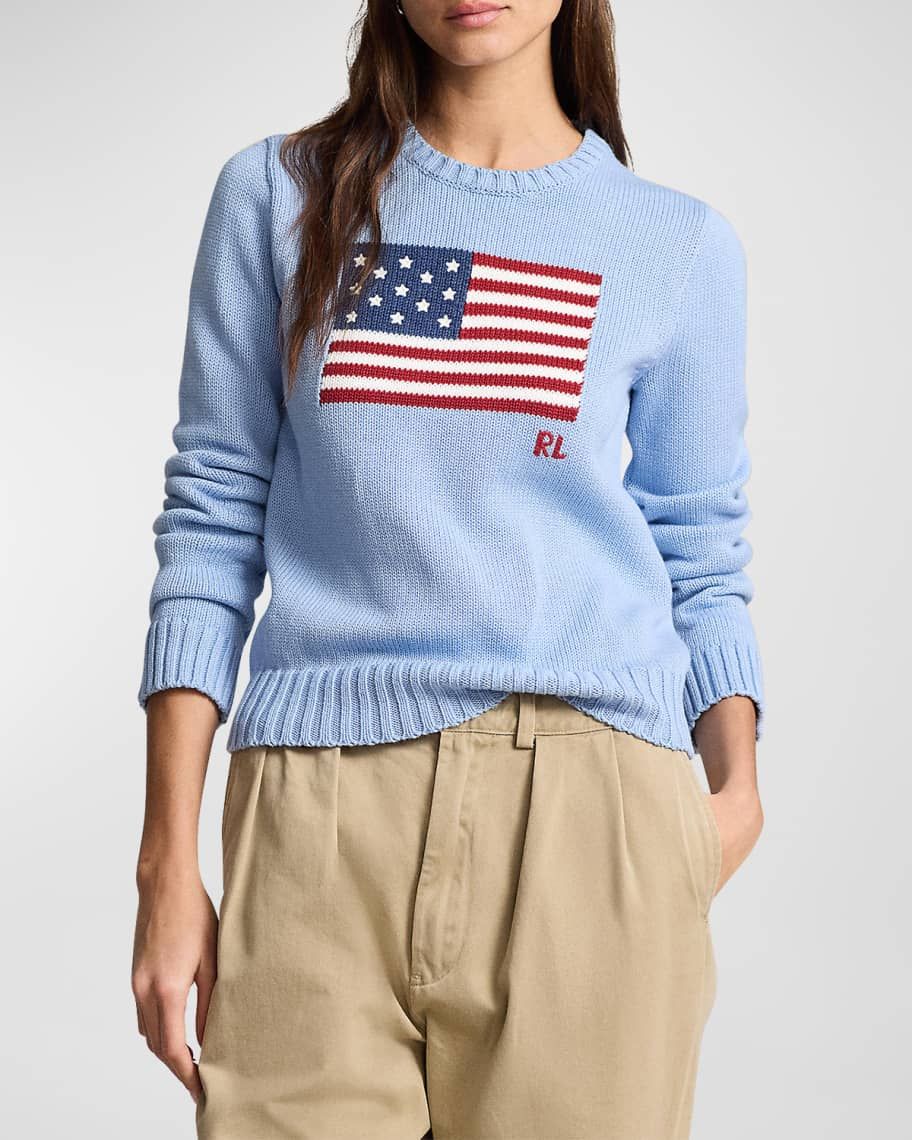 Polo Ralph Lauren Flag Cotton Crewneck Sweater | Neiman Marcus