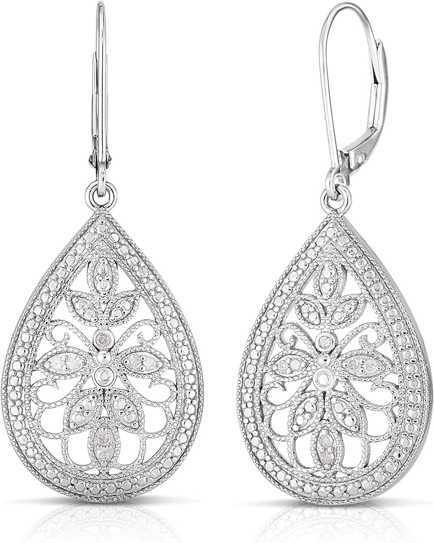 Natalia Drake Large Antique Style Teardrop Dangle Leverback Bridal 1/10 Cttw Diamond Earrings for... | Amazon (US)
