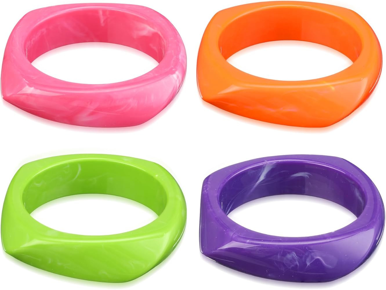 4 Pcs Colorful Square Acrylic Resin Bangle Bracelet Wide Geometric Irregular Wristbands Women | Amazon (US)