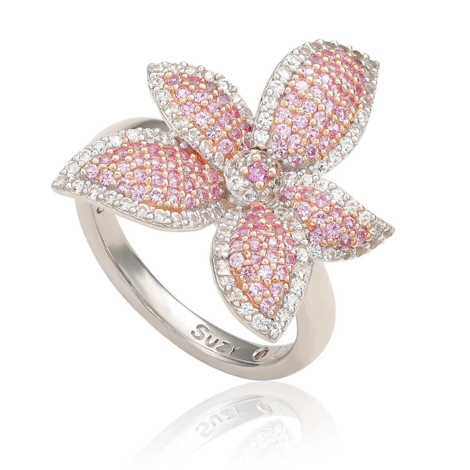 Suzy Levian Sterling Silver Pink Sapphire & White Sapphire Flower Ring | SUZY LEVIAN
