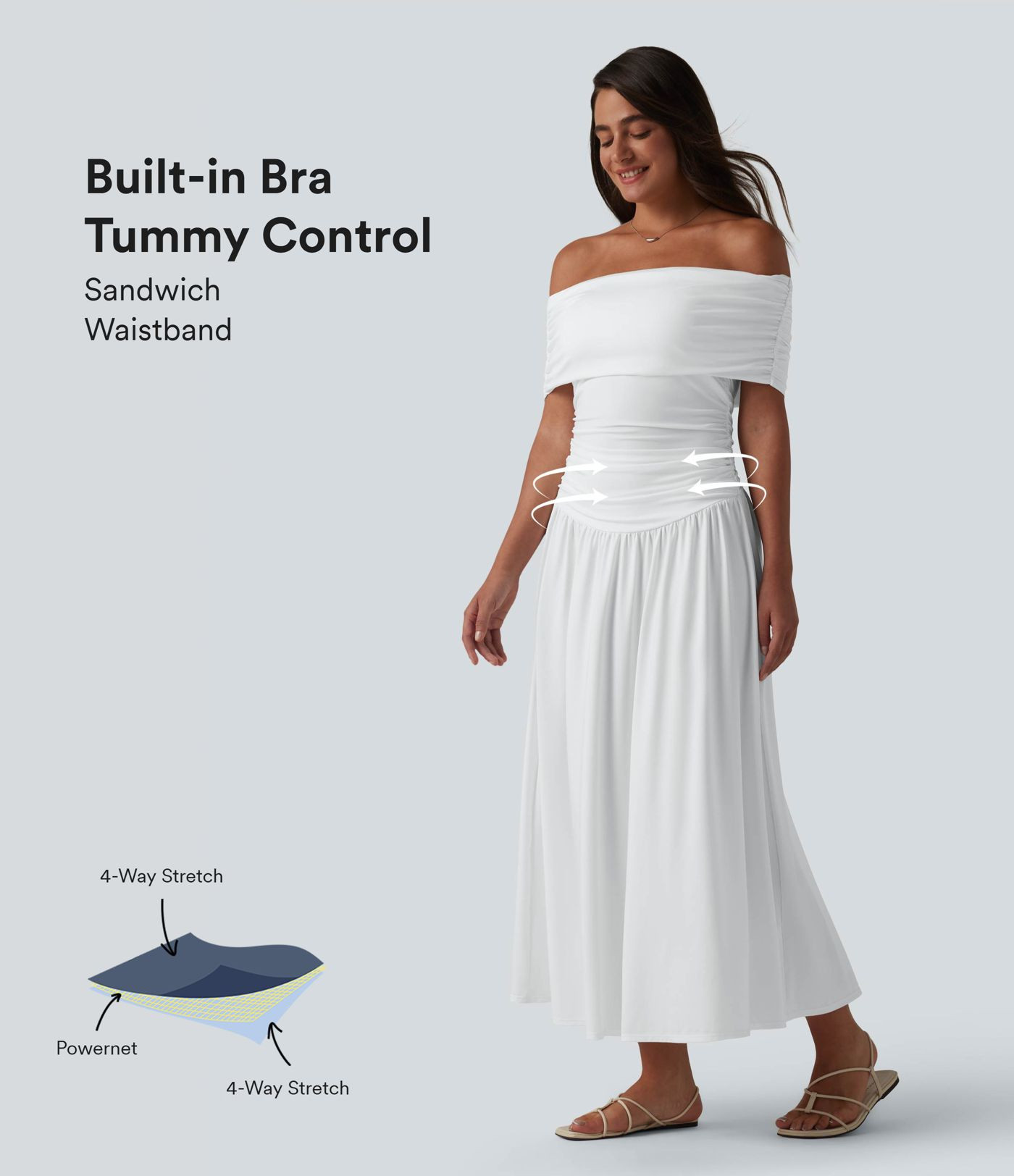 Off-shoulder Tummy Control Ruched Built-in Bra Maxi Flowy Casual Dress A-D Cups | Halara UK