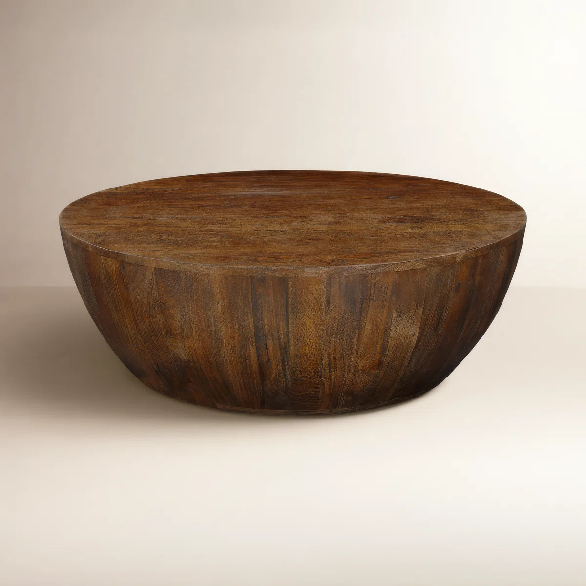 Arthur  Coffee Table | 35.5" Round Top | Drum Shaped Sandblasted walnut Brown Mango Wood | Wayfair North America
