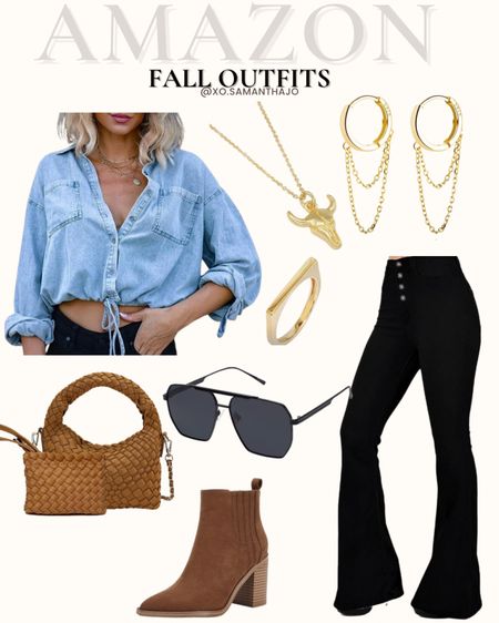Fall Outfit Inspo - AMAZON 

Costal cowgirl - fall outfit Inspo - black flare denim - fall booties - amazon accessories - chambray shirt - Nashville outfits - 

#LTKfindsunder50 #LTKfindsunder100 #LTKstyletip