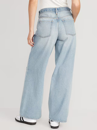 Mid-Rise Baggy Wide-Leg Non-Stretch Ripped Jeans for Women | Old Navy (US)