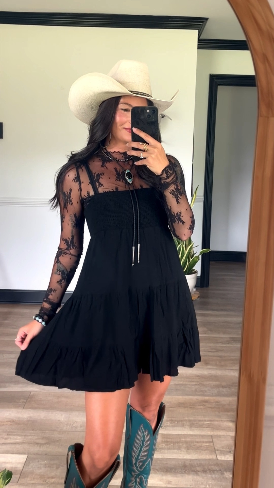 Love this romper!! Looks like a dress 🖤 paired it with a black lace long sleeve underneath & added some color with my teal boots! Few sizes left 

#LTKFestival #LTKSeasonal #LTKootd