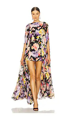 LA FUORI Coralia Gathered Cape Dress in Coralia Floral from Revolve.com | Revolve Clothing (Global)