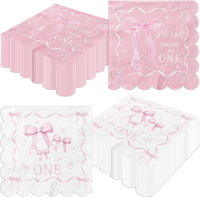 Pink Bow 1st Birthday Party Decorations 50pcs Girls Just Wanna Be One Napkins Disposable Coquette... | Amazon (US)