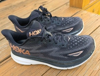 Hoka Clifton 9 Black Rose Gold Running Shoes Womens 8 B 1127896 BRGL Sneaker | eBay US