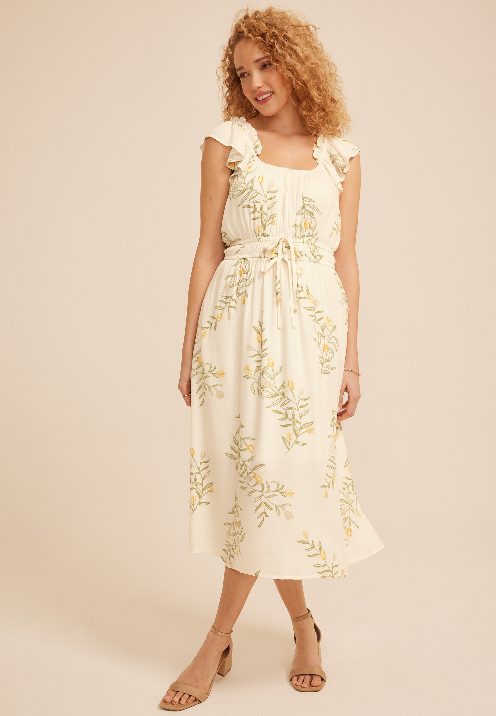 Maurices Women's Floral Micro Flutter Sleeve Midi Dress | Maurices