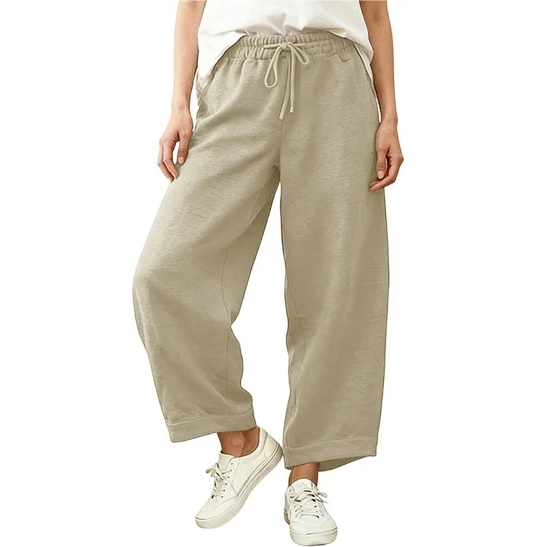 JGGSPWM Women's Baggy Sweatpants Elastic Waisted Drawstring Wide Leg Sweat Pants Solid Color Loun... | Walmart (US)