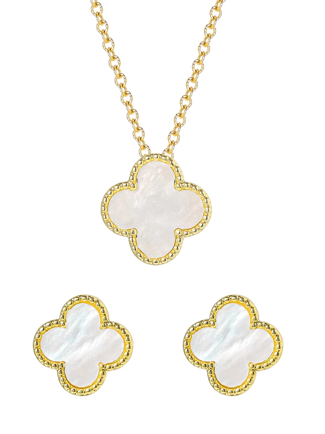 Believe by Brilliance Women's 14KT Gold Flash Plated Clover Pendant and Earring Set - Walmart.com | Walmart (US)