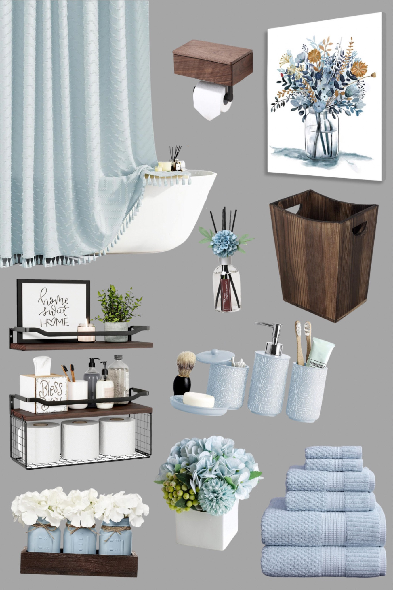 Light blue bathroom decor with brown accents!

#LTKhome