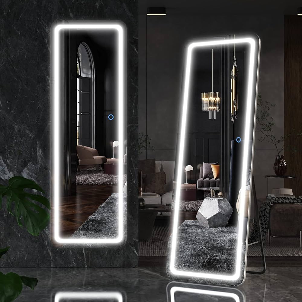 Vierose Full Length Mirror with Lights - 60"X16" LED Over The Door Floor Mirror, Light Up Wall Mi... | Amazon (US)