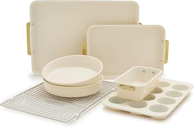 GreenPan Bakeware Set, 7 Piece Nonstick Ceramic Gold Handle Baking Sheets, Cake Pans, Loaf Pan, M... | Amazon (US)