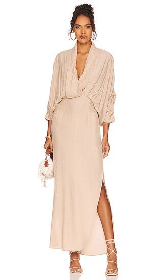 x REVOLVE Plunge Dress in Mojave Desert | Nude Dress Beige Dress Neutral Dress Neutal Outfit  | Revolve Clothing (Global)
