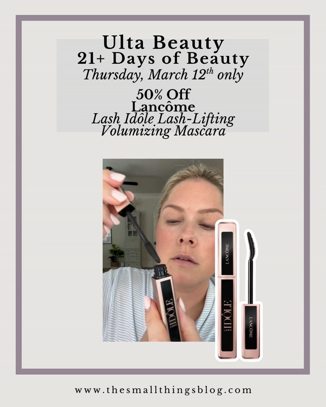 One of my favorite events happens only twice a year, and it’s on now! Shop Ulta Beauty’s “21 Days of Beauty Event” from March 6th to 26th. During these four weeks, get 50% off daily and weekly beauty steals. Be sure to check back each day to see what is on sale. 
 

 