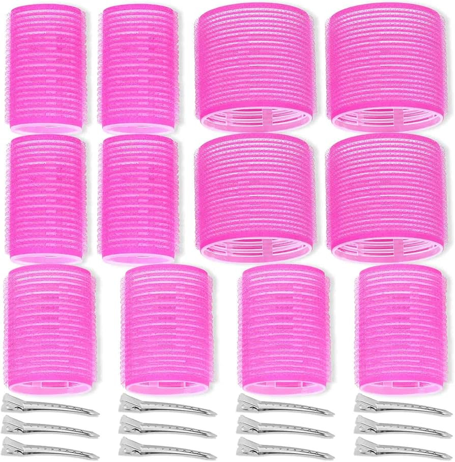 Self Grip Hair Rollers Curlers Set - 24 Pieces with 3 Sizes (4 Jumbo, 4 Large, 4 Medium) and 12 C... | Amazon (US)