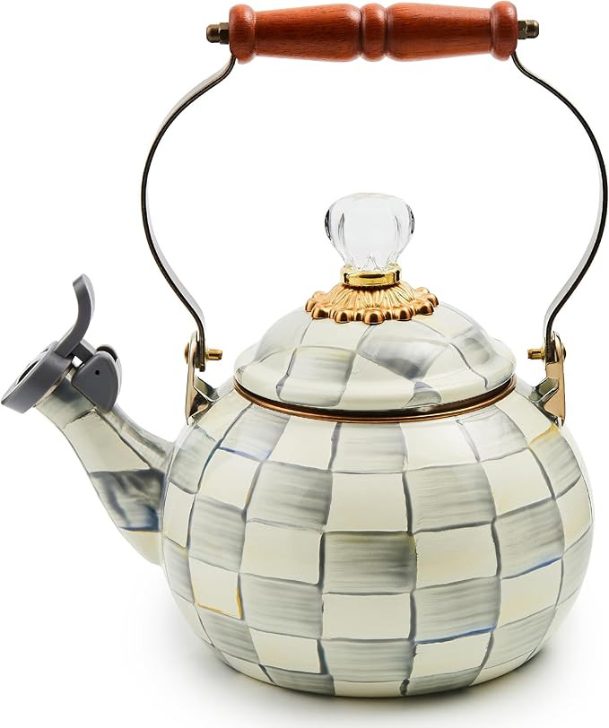 MACKENZIE-CHILDS Enamel Whistling Tea Kettle, Decorative Teapot for Stovetop, Gray-and-White Ster... | Amazon (US)