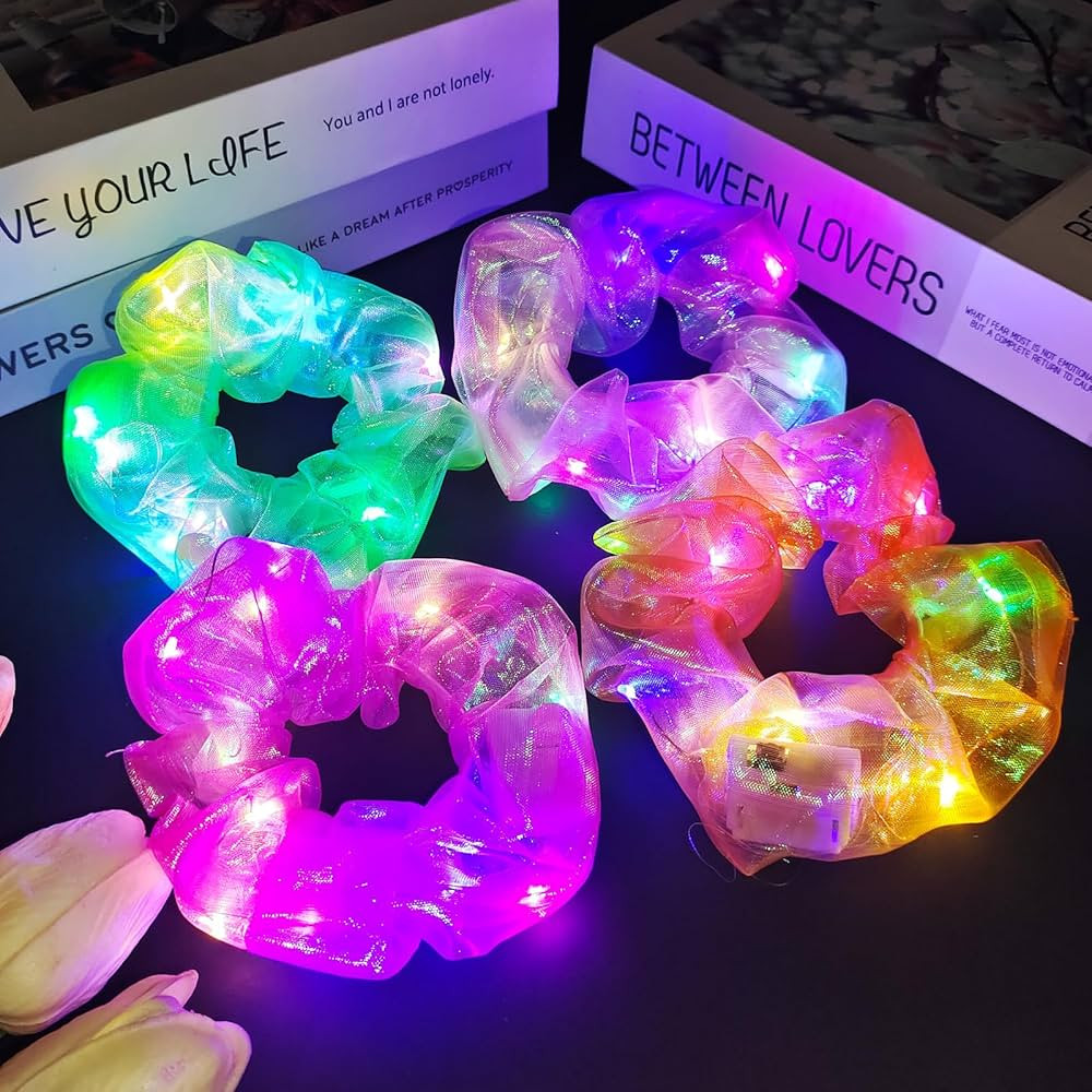 4 Pcs Light Up Mermaid Scrunchies, LED Hair Scrunchy for Girl & Women, Multi Glow, Glow in the Da... | Amazon (US)