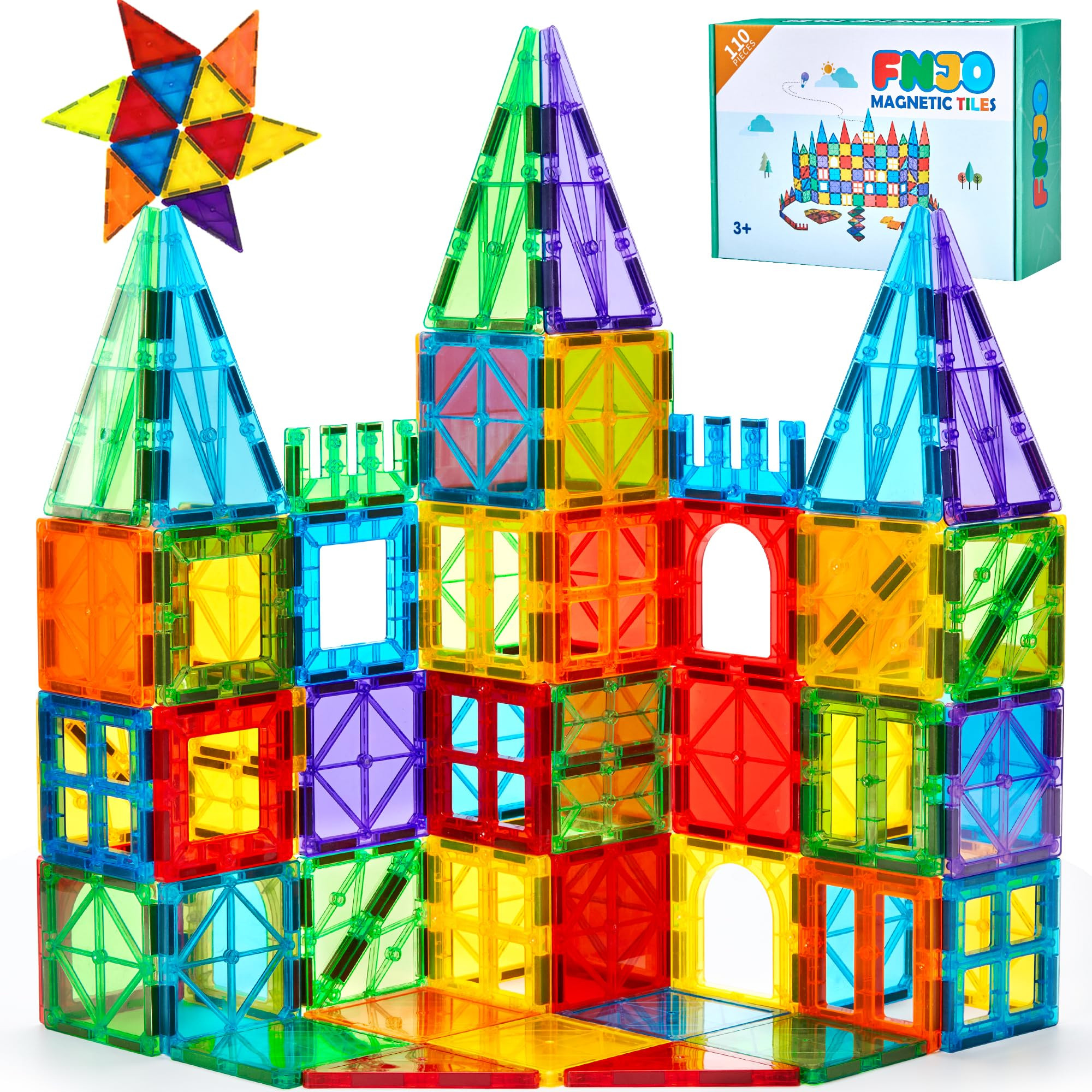 FNJO Magnetic Tiles, 110PCS Magnet Building Set, Magnetic Building Blocks,Construction STEM Learn... | Amazon (US)